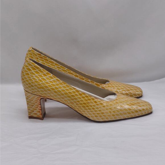 Rangoni Firenze Shoes - Rangoni Firenze Minx Beige Embossed Leather Block Heel Pumps 8 AAA Narrow Italy